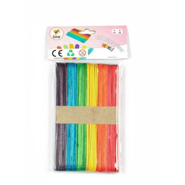 Lino Ahşap Dil Basma Çubuğu Renkli 15 cm 50li ürün görseli 1
