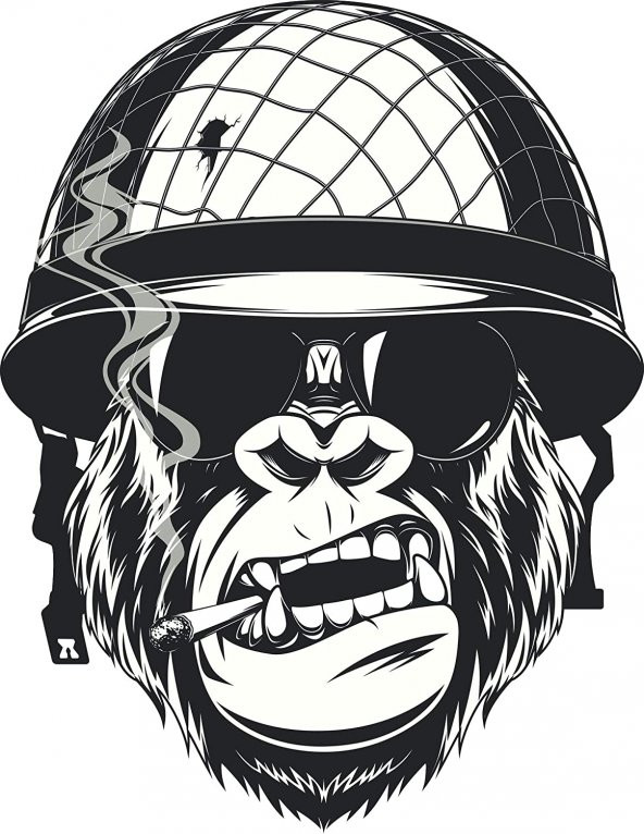Sticker Master  Cool Black and White Gorilla Monkey Soldier Cartoon Vinyl Decal Bumper Sticker 15 Cm ürün görseli 1
