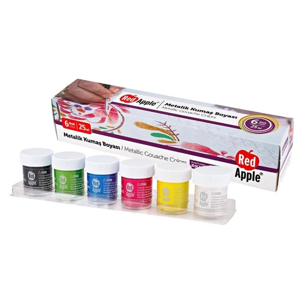 Red Apple Metalik Kumaş Boyası 6 Renk x 25 ml. Sıralı Set ürün görseli 1