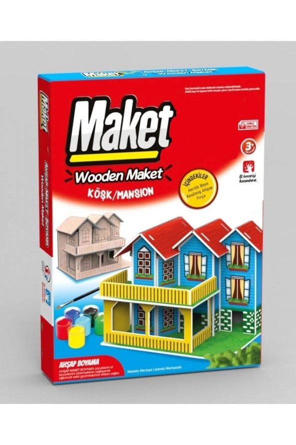 Ahşap köşk Ev Maket Boyama Seti, 6lı Boya Ve Fırça Dahil ürün görseli 1