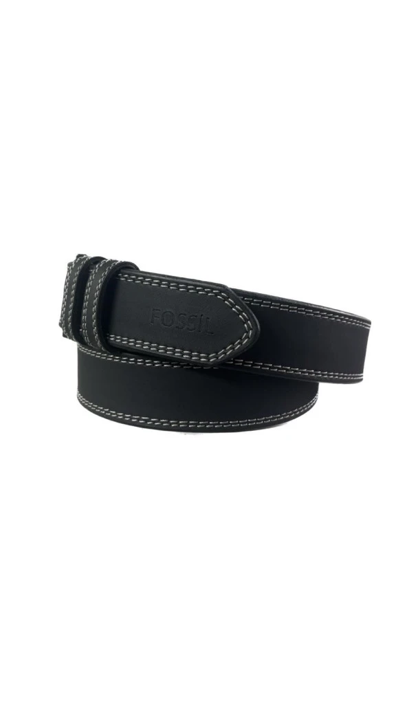 Fossil Siyah Çift Dikiş Suni Deri 4 cm Erkek Kemeri-110Cm - Resim 2