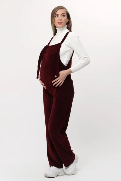Luvmabelly MYRA6113 - Bordo Kadife Hamile Salopet ürün görseli 1