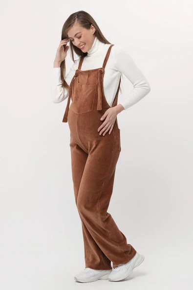 Luvmabelly MYRA6114 - Camel Kadife Hamile Salopet ürün görseli 1