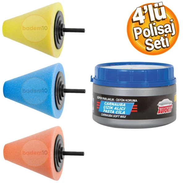 Rodex Konik Pasta Cila Matkap Ucu Jant Oto Parlatma Polisaj Süngeri Aparatı Temizlik Seti (4 PARÇA) ürün görseli 1