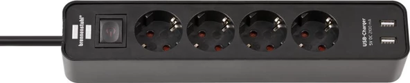 Brennenstuhl 2 X USB Hızlı Şarj Özellikli 4 Soketli Priz Siyah ürün görseli 1
