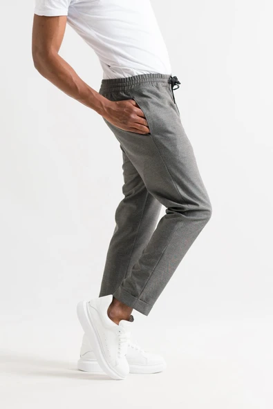 Slimfit Kapamasız Çizgili Beli Lastikli İplikli Duble Ve Dar Paça Erkek Jogger Pantolon ürün görseli 1