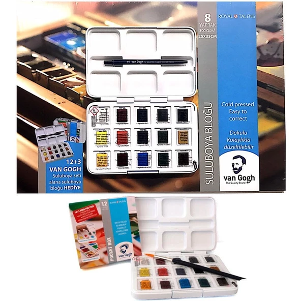 Talens Van Gogh Tablet Sulu Boya 15 (12+3) Renk + 25x35 cm 300 gr Defter Hediyeli ürün görseli 1