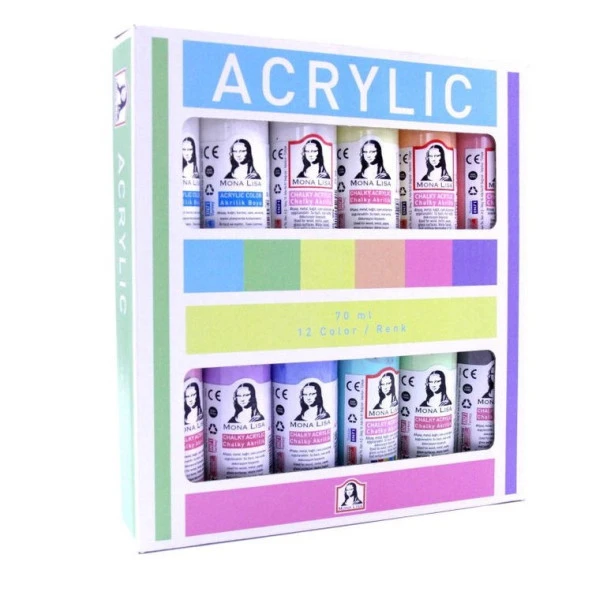 Südor Mona Lisa Akrilik Boya 12 Renk x 70 ml Set (Chalky) ürün görseli 1