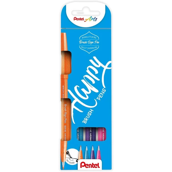 Pentel Brush Sign Pen 4lü Set HAPPY SES15-4COL ürün görseli 1