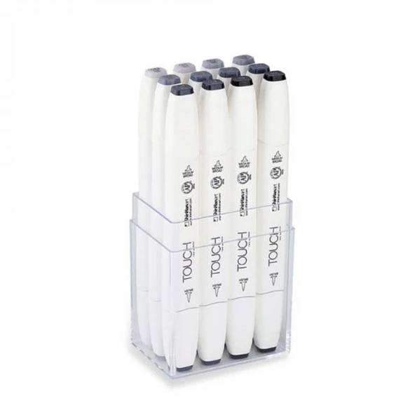 Touch Twin Brush Marker 12 Renk Set SOĞUK GRİ ürün görseli 1