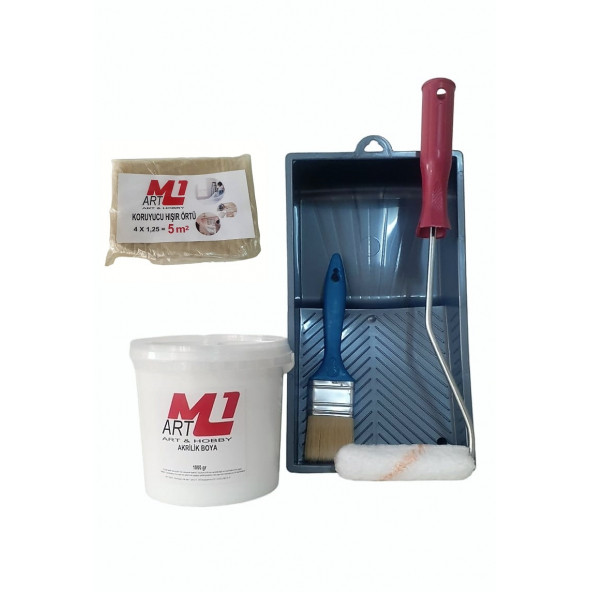 M1 ART Beyaz Su Bazlı Panel Kapı Boyası 3KG  Tava+Rulo+Örtü +Fırça -SET ürün görseli 1