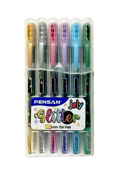 Simli Jel Kalem 6 Renk 1 Paket 1.0 mm Plastik Kutulu Simli Kalem Seti Altın Sarı Gümüş Gri Pembe Mor Mavi Yeşil ürün görseli 1