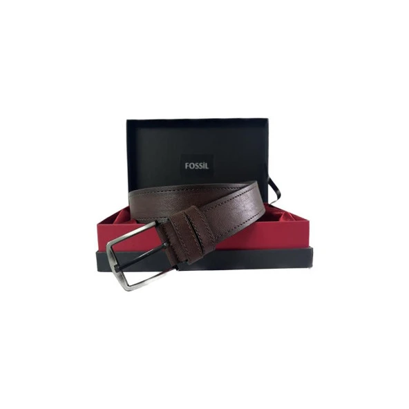 Fossil Kahve Çift Dikiş Suni Deri 4 cm Erkek Kemeri-105 Cm ürün görseli 1