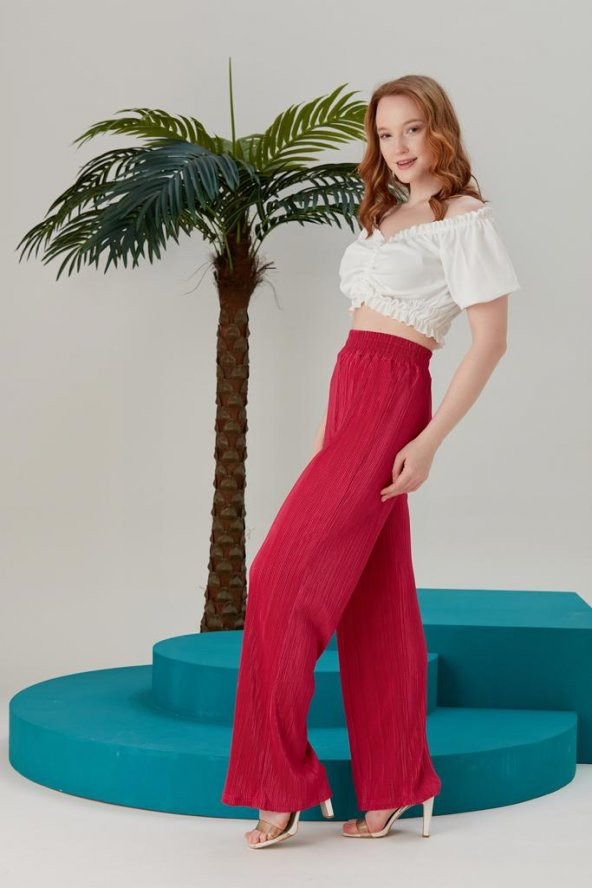 Fuşya Piliseli Günlük Pantolon -Fuşya - Bayan Pantalon - Resim 3