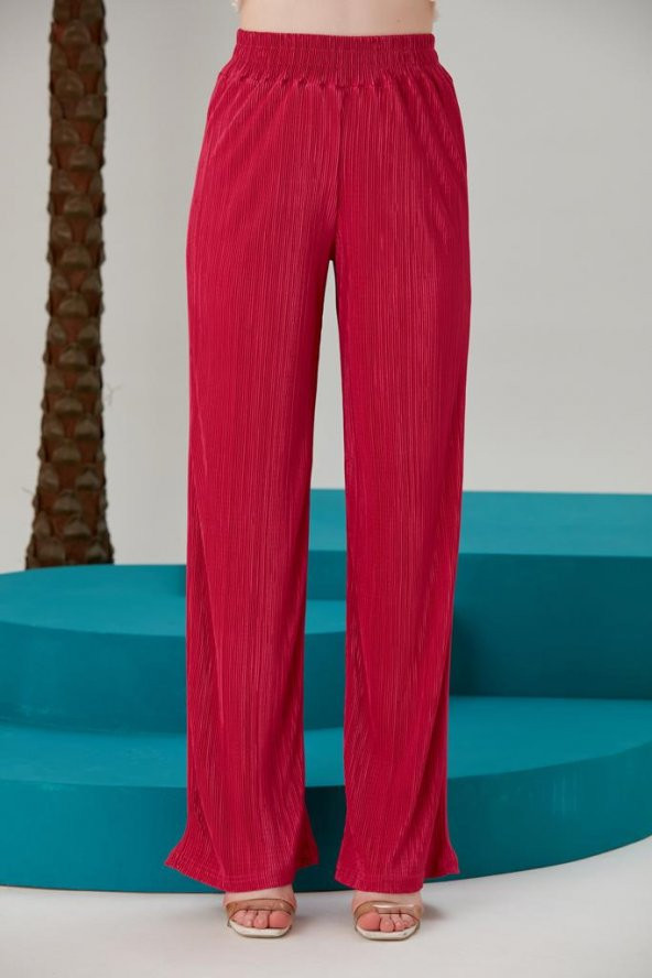 Fuşya Piliseli Günlük Pantolon -Fuşya - Bayan Pantalon - Resim 4