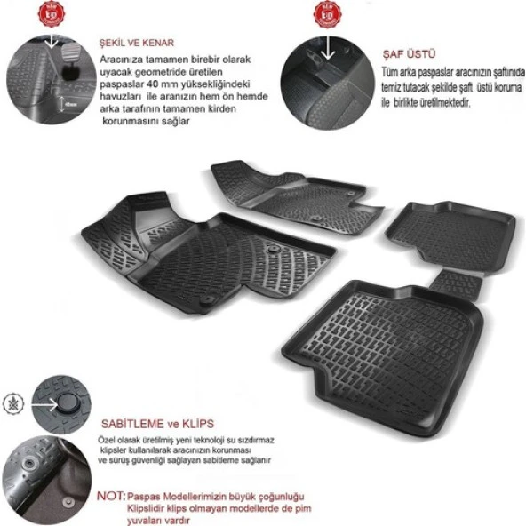 Rizline Ford Fıesta 2002-2008 Siyah 3D Paspas - Resim 3