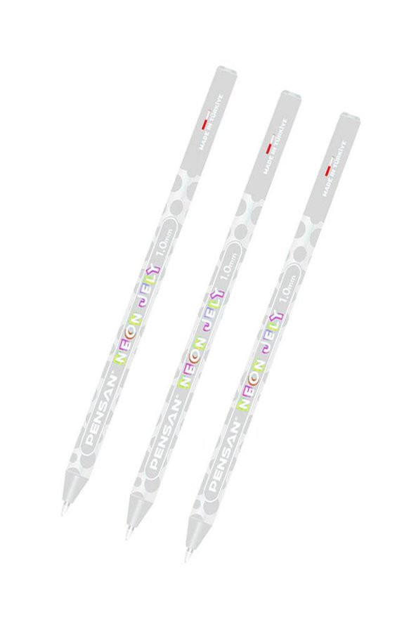 Jel Tükenmez Kalem Beyaz 1.0 mm 3 Adet Beyaz Neon Jel Kalem Beyaz Mürekkepli kalem ürün görseli 1