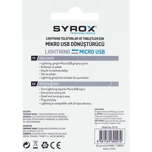Syrox Micro Usb den Apple iPhone ( Lightning) ye Dönüştürücü DT15 - Resim 3