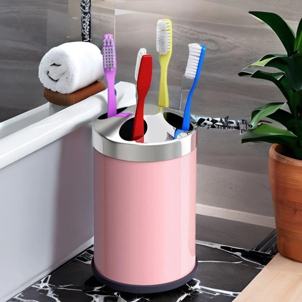 Set Üstü Diş Fırçalık Banyo Metal Diş Fırçası Kabı Kutusu Pembe ürün görseli 1