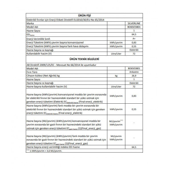 Silverline BO65E5B01 Siyah Cam Ankastre Fırın 14 Program Multifonksiyonel - Resim 4