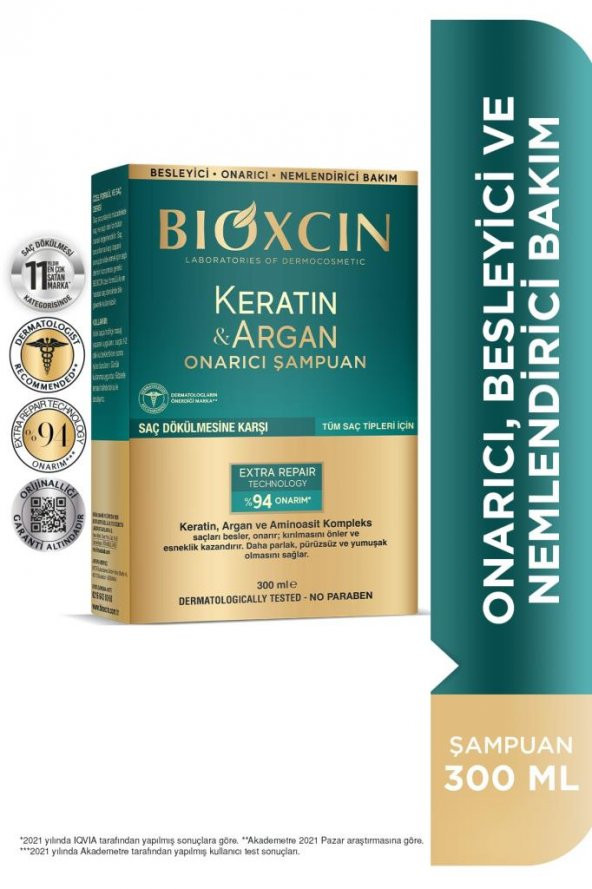 Bioxcin Keratin & Argan Onarıcı Şampuan 300 Ml - Yıpranmış Ve Hasar Görmüş Saçlar ürün görseli 1