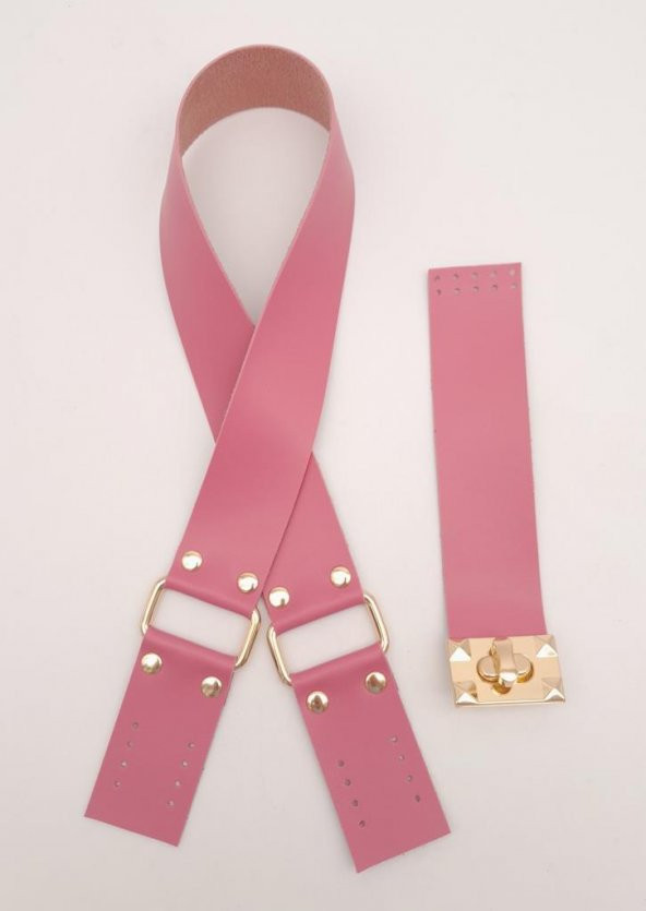 Angel Çanta Aksesuar 70x4 cm Suni Deri Çanta Saplı Kapaklı Fuşya Çanta Seti Light Gold Metalli ürün görseli 1