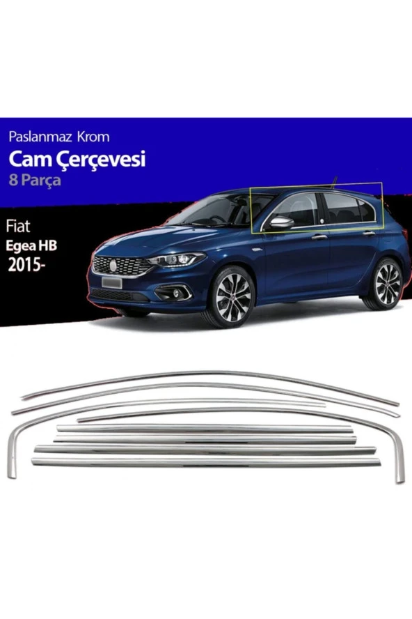 Fiat Egea Hb Cam Çıta Çerçevesi Komple Set Kromu Nikelajı 8 Parça ürün görseli 1
