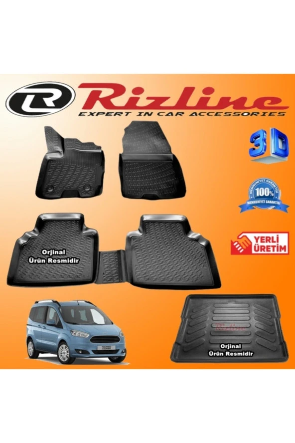 Ford Courier 3d Paspas + 3d Bagaj Havuzu 2014 - 2020 Arası Siyah Set ürün görseli 1