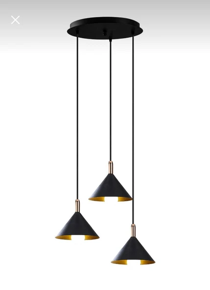 Dylight Derin Siyah Metal Dekoratif 3 lü Rustik Sarkıt Avize Çap:30 cm ürün görseli 1