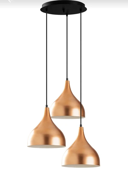 Dylight Mina Retro Metal Dekoratif 3 lü Bakır  Modern Rustik Sarkıt Avize Çap:30 cm ürün görseli 1
