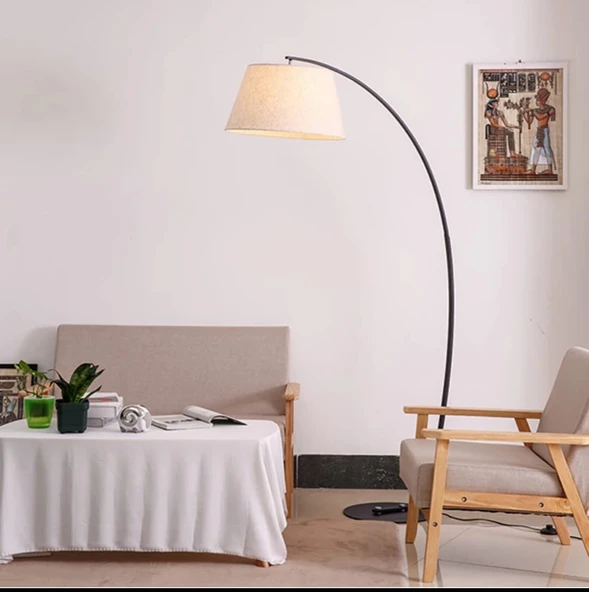 Dylight Retro Metal Dekoratif Rustik Siyah C Kol Başlık Köşe Lambası Lambader  Krem Başlık Çap:40 cm ürün görseli 1