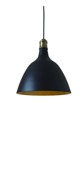 Retro Metal Dekoratif Siyah İçi Gold  Eskitme Duylu Tekli Sarkıt Avize çap:28 cm ürün görseli 1