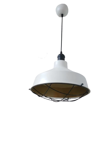 Retro Metal Dekoratif Beyaz İçi Gold Siyah Duylu  Kafesli Tekli Sarkıt Avize Çap:30 cm ürün görseli 1