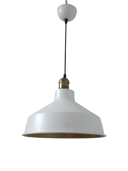 Retro Metal Dekoratif Beyaz İçi Gold Eskitme Duylu Tekli Sarkıt Avize Çap:30 cm ürün görseli 1