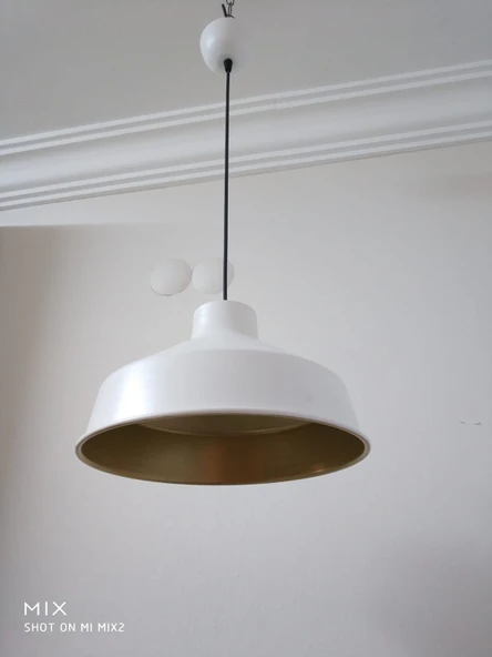 Retro Metal Beyaz İçi Gold Dekoratif Tekli Sarkıt Avize Çap: 30 cm ürün görseli 1