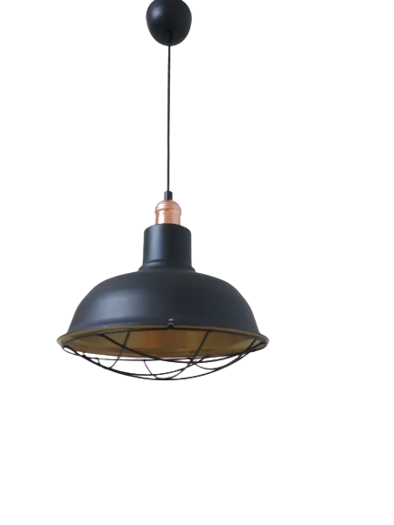 Retro Metal Siyah Dekoratif Bakır Duylu Kafesli Siyah İçi Gold Kafe Mutfak Avize Çap:30 cm ürün görseli 1