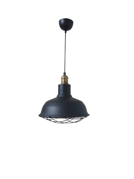 Retro Metal Siyah Dekoratif Eskitme Duylu Kafesli Siyah İçi Siyah Kafe Mutfak Avize Çap:30 cm ürün görseli 1