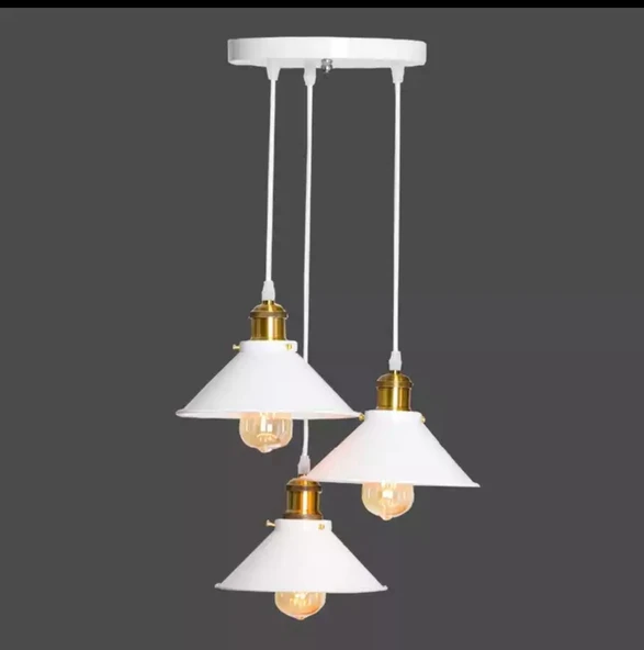 Retro Metal 3 Lü Dekoratif Rustik Beyaz Sarkıt Avize Çap:30 cm ürün görseli 1