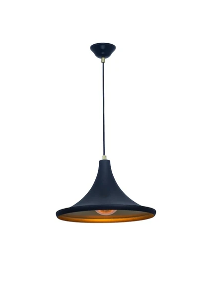 Dylight Retro Metal Dekotatif Siyah İçi Gold Dekoratif Tekli Saklıt Avize Çap:36 cm ürün görseli 1