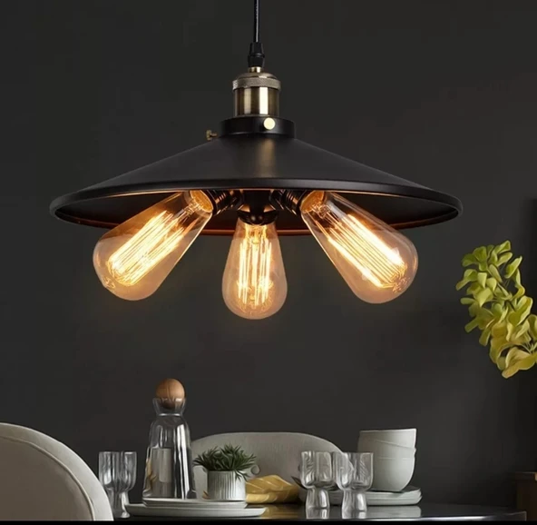 Dylight Retro Metal Dekoratif Siyah 3 Lü Sarkıt Avize Çap 40 Cm ürün görseli 1
