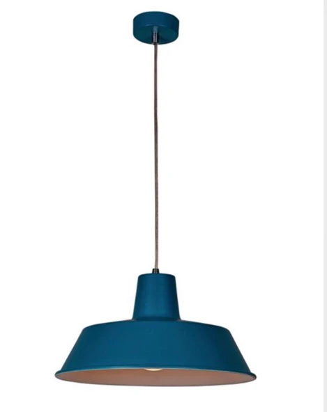 Dylight Retro Mavi İçi Beyaz Tekli Dekoratif Kafe Murfak Aydınlatma Sarkıt Avize Çap:35 cm ürün görseli 1