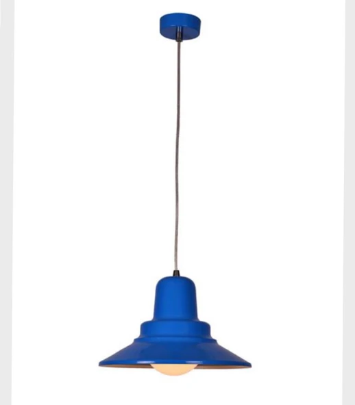 Dylight Retro Mavi İçi Beyaz Tekli Dekoratif Kafe Murfak Aydınlatma Sarkıt Avize Çap:30 cm ürün görseli 1
