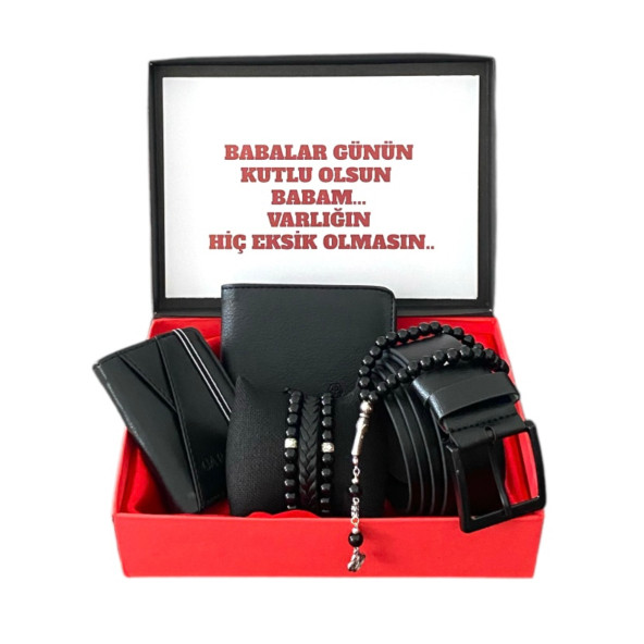 Erkek Siyah Cüzdan Kemer Kartvizitlik Tesbih Ve 3 Adet Bileklik ürün görseli 1