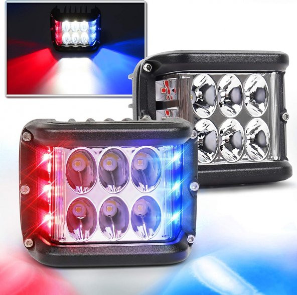 Offroad sis lambası beyaz-kırmızı-mavi 12 Led 36W çift / LASS319-1 ürün görseli 1