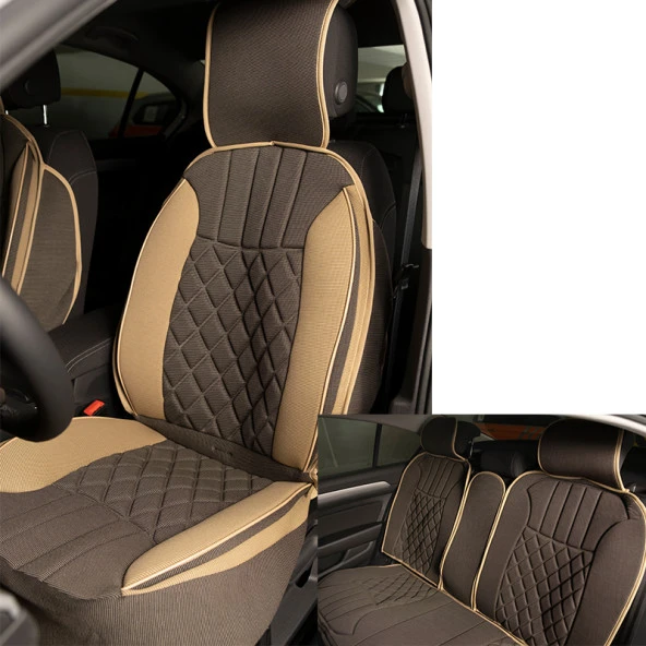 Space Elegance 5'li Koltuk Kılıfı Minder Koyu Bej-Bej / KLMNY540 ürün görseli 1