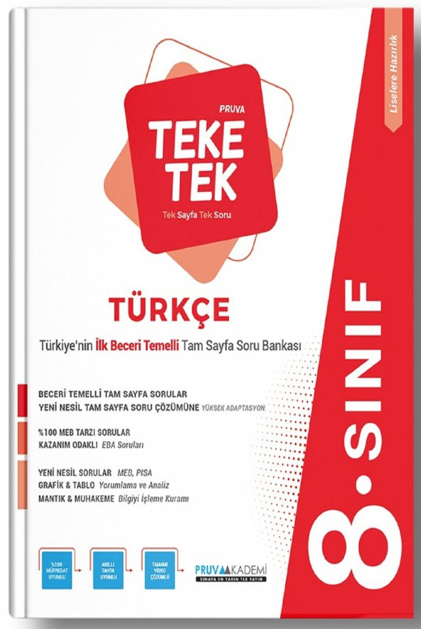 Pruva Akademi 8. Sınıf Lgs Türkçe Teke Tek Soru Bankası 2023 ürün görseli 1