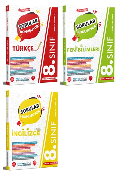 Pruva Akademi 8. Sınıf Türkçe + Fen + İngilizce Sorular Konuşuyor Seti 3 Kitap ürün görseli 1