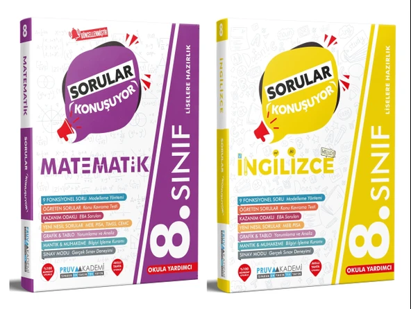 Pruva Akademi 8. Sınıf Matematik + İngilizce Sorular Konuşuyor Seti 2 Kitap ürün görseli 1