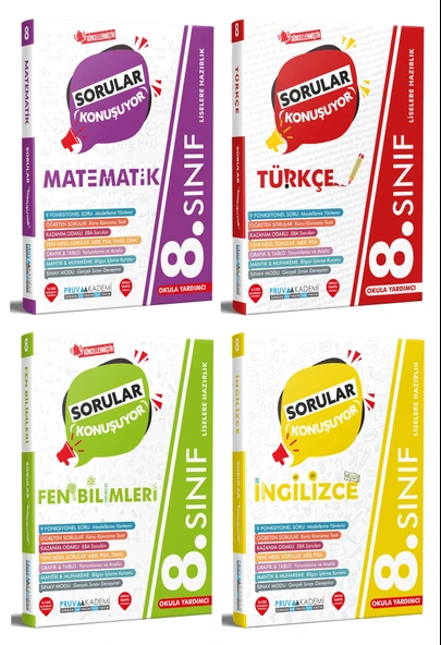 Pruva Akademi 8. Sınıf Matematik + Türkçe + Fen + İngilizce Sorular Konuşuyor Seti 4 Kitap ürün görseli 1