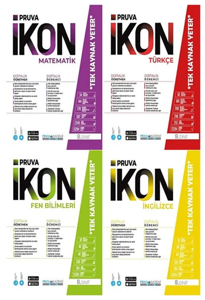 Pruva Akademi 8. Sınıf Matematik Türkçe Fen İngilizce Defter Seti 4 Kitap ürün görseli 1